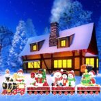 Decoratiune de Craciun, Embo, pentru Gradina, Tip Trenulet, 4 Figurine + Bete de Infipt in Pamant, din Plastic, Impermeabil, Model Oameni de Zapada, Multicolor - imagine 5