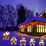 Decoratiune de Craciun, Embo, pentru Gradina, Tip Trenulet, 5 Figurine + Bete de Infipt in Pamant, din Plastic, Impermeabil, Model Mos Craciun cu Prietenii, Multicolor - imagine 3