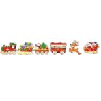 Decoratiune de Craciun, Embo, pentru Gradina, Tip Trenulet, 6 Figurine + Bete de Infipt in Pamant, din Plastic, Impermeabil, Model Mos Craciun in Tren si in Sanie, Multicolor