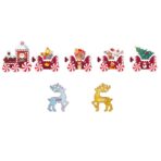 Decoratiune de Craciun, Embo, pentru Gradina, Tip Trenulet, 7 Figurine + Bete de Infipt in Pamant, din Plastic, Impermeabil, Model Renii Joy si Noel, Multicolor