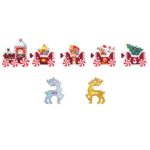 Decoratiune de Craciun, Embo, pentru Gradina, Tip Trenulet, 7 Figurine + Bete de Infipt in Pamant, din Plastic, Impermeabil, Model Renii Joy si Noel, Multicolor