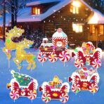 Decoratiune de Craciun, Embo, pentru Gradina, Tip Trenulet, 7 Figurine + Bete de Infipt in Pamant, din Plastic, Impermeabil, Model Renii Joy si Noel, Multicolor - imagine 5