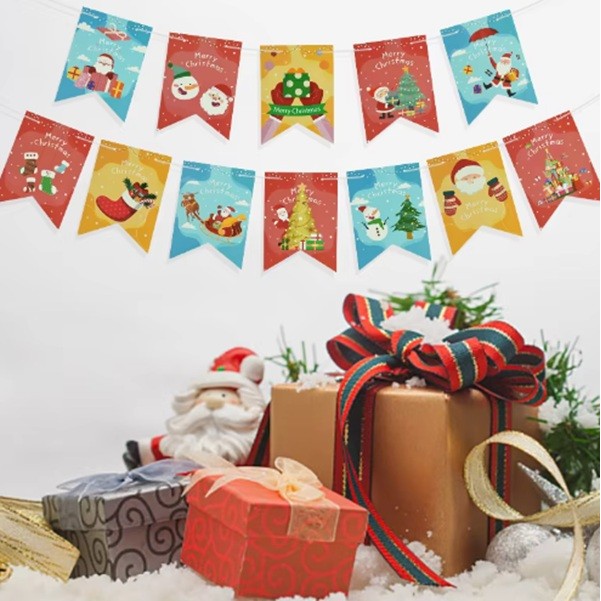 Decoratiune de Craciun, Embo, Tip Banner, 12 Piese, pentru Usa sau Perete, Multicolor, Sfoara Inclusa, Model B - imagine 2