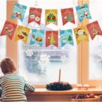 Decoratiune de Craciun, Embo, Tip Banner, 12 Piese, pentru Usa sau Perete, Multicolor, Sfoara Inclusa, Model B - imagine 3