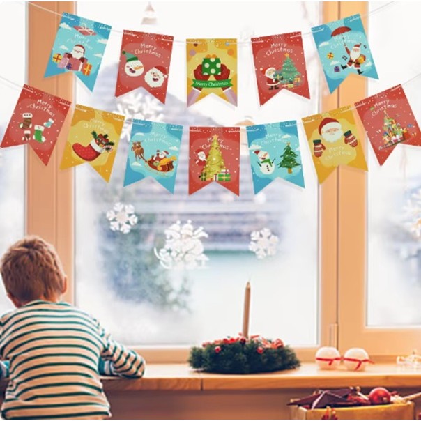 Decoratiune de Craciun, Embo, Tip Banner, 12 Piese, pentru Usa sau Perete, Multicolor, Sfoara Inclusa, Model B - imagine 3