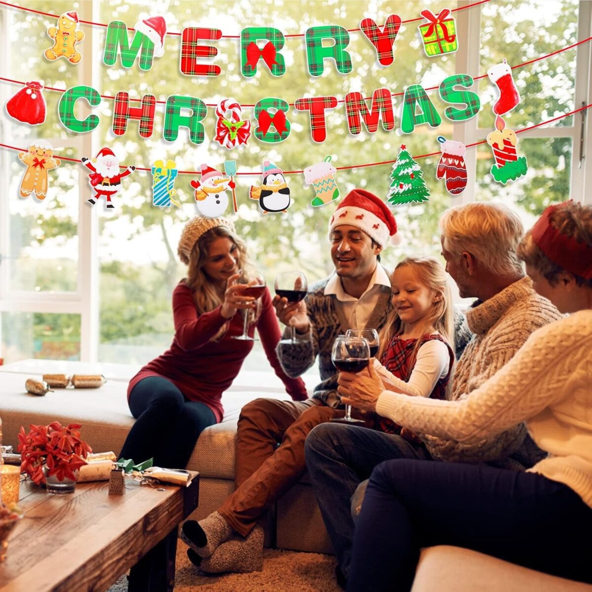 Decoratiune de Craciun, Embo, Tip Banner, pentru Usa sau Perete, Litere 12 x 13 cm, Multicolor, 18 Piese, Sfoara Inclusa, Merry Christmas - imagine 4