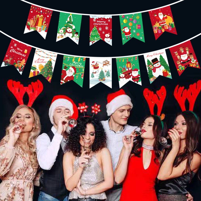 Decoratiune de Craciun, Embo, Tip Banner, 12 Piese, pentru Usa sau Perete, Multicolor, Sfoara Inclusa, Model A - imagine 2