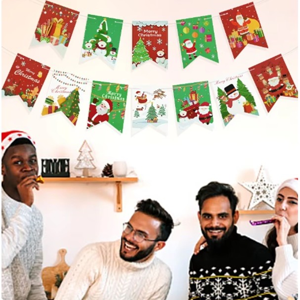 Decoratiune de Craciun, Embo, Tip Banner, 12 Piese, pentru Usa sau Perete, Multicolor, Sfoara Inclusa, Model A - imagine 5