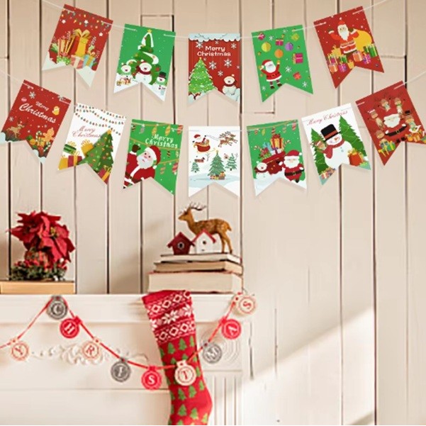 Decoratiune de Craciun, Embo, Tip Banner, 12 Piese, pentru Usa sau Perete, Multicolor, Sfoara Inclusa, Model A - imagine 6