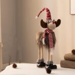 Decoratiune de Craciun Model Ren, Embo, Textil, Ren cu Palarie si Fulgarin, Decor de Craciun Interior Exterior, 70 cm Inaltime, Gri - imagine 3
