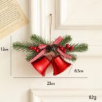 Decoratiune de Craciun pentru Brad, Embo, Model 2 Clopotei de Craciun cu Crenguta de Brad, Decoratiune pentru Interior de Craciun, Rosu lucios - imagine 2