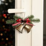 Decoratiune de Craciun pentru Brad, Embo, Model 2 Clopotei de Craciun cu Crenguta de Brad, Decoratiune pentru Interior de Craciun, Albastru fier - imagine 4