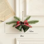 Decoratiune de Craciun pentru Brad, Embo, Model 2 Clopotei de Craciun cu Crenguta de Brad, Decoratiune pentru Interior de Craciun, Verde mat - imagine 2