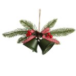 Decoratiune de Craciun pentru Brad, Embo, Model 2 Clopotei de Craciun cu Crenguta de Brad, Decoratiune pentru Interior de Craciun, Verde mat - imagine 3