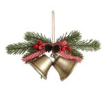 Decoratiune de Craciun pentru Brad, Embo, Model 2 Clopotei de Craciun cu Crenguta de Brad, Decoratiune pentru Interior de Craciun, Albastru fier - imagine 5