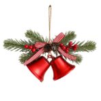 Decoratiune de Craciun pentru Brad, Embo, Model 2 Clopotei de Craciun cu Crenguta de Brad, Decoratiune pentru Interior de Craciun, Rosu lucios - imagine 6