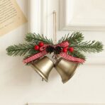 Decoratiune de Craciun pentru Brad, Embo, Model 2 Clopotei de Craciun cu Crenguta de Brad, Decoratiune pentru Interior de Craciun, Albastru fier