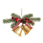 Decoratiune de Craciun pentru Brad, Embo, Model 2 Clopotei de Craciun cu Crenguta de Brad, Decoratiune pentru Interior de Craciun, Auriu