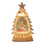 Decoratiune de Craciun tip Brad, Embo, Glob de Cristal cu Fulgi de Zapada, Model Masinuta cu Brad, Iluminare LED, 16 x 9 x 5 cm, Carcasa Vintage Bej, Transparent