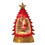 Decoratiune de Craciun tip Brad, Embo, Glob de Cristal cu Fulgi de Zapada, Model Mos Craciun, Iluminare LED, 16 x 9 x 5 cm, Carcasa Vintage Rosu, Transparent