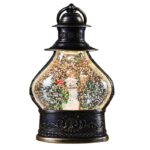 Decoratiune de Craciun tip Felinar, Embo, Glob de Cristal cu Fulgi de Zapada, Model Om de Zapada, Ornamentat cu Luminite Interioare, 14.5 x 9 x 3 cm, Rama Neagra, Transparent
