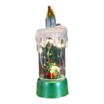 Decoratiune de Craciun tip Lumanare, Embo, Lumanare de Cristal fara Fulgi de Zapada, Model Brad, Iluminare LED, 13 x 5 x 5 cm, Baza Verde, Transparent