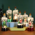 Decoratiune de Craciun tip Lumanare, Embo, Lumanare de Cristal fara Fulgi de Zapada, Model Om de Zapada, Iluminare LED, 13 x 5 x 5 cm, Baza Gri, Transparent - imagine 3