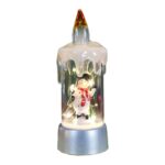 Decoratiune de Craciun tip Lumanare, Embo, Lumanare de Cristal fara Fulgi de Zapada, Model Om de Zapada, Iluminare LED, 13 x 5 x 5 cm, Baza Gri, Transparent