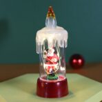 Decoratiune de Craciun tip Lumanare, Embo, Lumanare de Cristal fara Fulgi de Zapada, Model Mos Craciun, Iluminare LED, 13 x 5 x 5 cm, Baza Rosie, Transparent - imagine 2