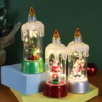Decoratiune de Craciun tip Lumanare, Embo, Lumanare de Cristal fara Fulgi de Zapada, Model Mos Craciun, Iluminare LED, 13 x 5 x 5 cm, Baza Rosie, Transparent - imagine 3