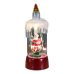 Decoratiune de Craciun tip Lumanare, Embo, Lumanare de Cristal fara Fulgi de Zapada, Model Mos Craciun, Iluminare LED, 13 x 5 x 5 cm, Baza Rosie, Transparent