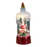 Decoratiune de Craciun tip Lumanare, Embo, Lumanare de Cristal fara Fulgi de Zapada, Model Mos Craciun, Iluminare LED, 13 x 5 x 5 cm, Baza Rosie, Transparent