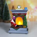 Decoratiune de Craciun tip Semineu, Embo, Semineu Decorativ cu Foc din Rasina, Model Semineu cu Mos Craciun, Flacara Iluminare LED, 13.5 x 9 x 6 cm, Gri Rosu - imagine 2