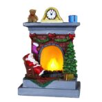 Decoratiune de Craciun tip Semineu, Embo, Semineu Decorativ cu Foc din Rasina, Model Semineu cu Mos Craciun, Flacara Iluminare LED, 13.5 x 9 x 6 cm, Gri Rosu