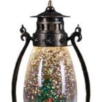 Decoratiune Luminoasa, Embo, Felinar de Craciun, cu Lumina LED, Ornament Model Lampa cu Ulei Brad de Craciun, cu Maner, 14x7x6 cm, Negru - imagine 2