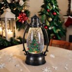 Decoratiune Luminoasa, Embo, Felinar de Craciun, cu Lumina LED, Ornament Model Lampa cu Ulei Brad de Craciun, cu Maner, 14x7x6 cm, Negru - imagine 3
