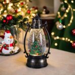 Decoratiune Luminoasa, Embo, Felinar de Craciun, cu Lumina LED, Ornament Model Lampa cu Ulei Brad de Craciun, cu Maner, 14x7x6 cm, Negru - imagine 4