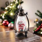 Decoratiune Luminoasa, Embo, Felinar de Craciun, cu Lumina LED, Ornament Model Lampa cu Ulei Mos Craciun, cu Maner, 14x7x6 cm, Negru - imagine 2