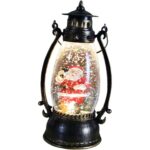 Decoratiune Luminoasa, Embo, Felinar de Craciun, cu Lumina LED, Ornament Model Lampa cu Ulei Mos Craciun, cu Maner, 14x7x6 cm, Negru