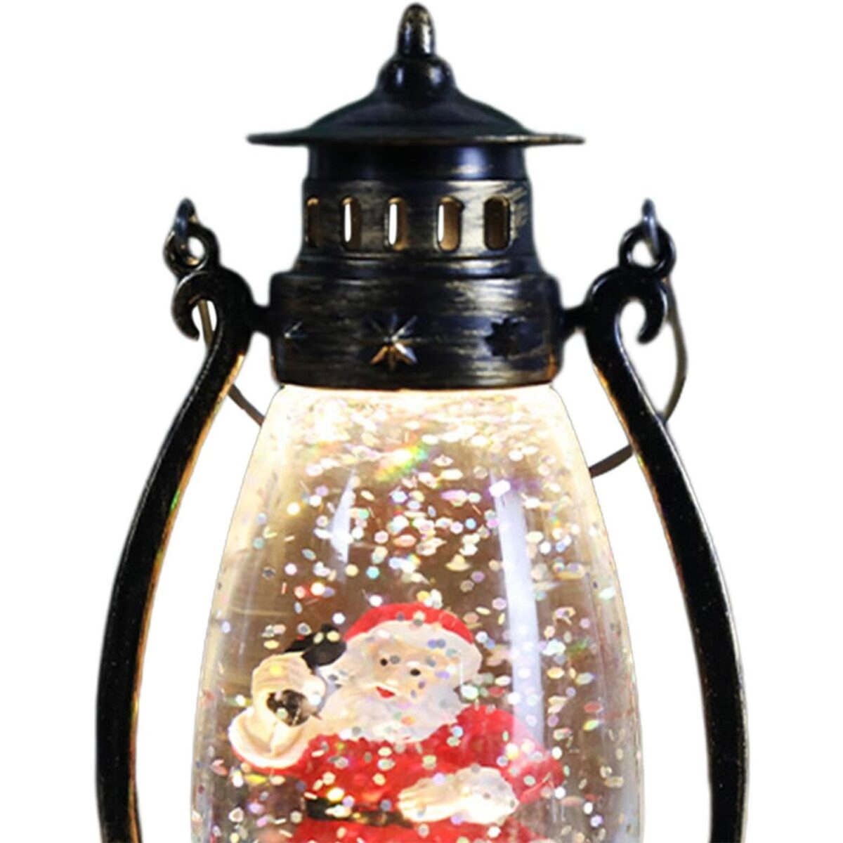 Decoratiune Luminoasa, Embo, Felinar de Craciun, cu Lumina LED, Ornament Model Lampa cu Ulei Mos Craciun, cu Maner, 14x7x6 cm, Negru - imagine 4