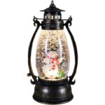 Decoratiune Luminoasa, Embo, Felinar de Craciun, cu Lumina LED, Ornament Model Lampa cu Ulei Om de Zapada, cu Maner, 14x7x6 cm, Negru