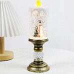 Decoratiune Luminoasa, Embo, Lampa de Craciun, cu Lumina LED, Ornament Model Sfesnic cu Lumanare Om de Zapada, 26x8.5x8.5 cm, Auriu - imagine 2