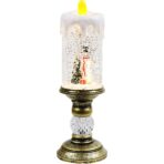 Decoratiune Luminoasa, Embo, Lampa de Craciun, cu Lumina LED, Ornament Model Sfesnic cu Lumanare Om de Zapada, 26x8.5x8.5 cm, Auriu