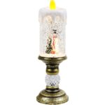 Decoratiune Luminoasa, Embo, Lampa de Craciun, cu Lumina LED, Ornament Model Sfesnic cu Lumanare Om de Zapada, 26x8.5x8.5 cm, Auriu