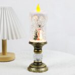 Decoratiune Luminoasa, Embo, Lampa de Craciun, cu Lumina LED, Ornament Model Sfesnic cu Lumanare Om de Zapada, 26x8.5x8.5 cm, Auriu - imagine 5