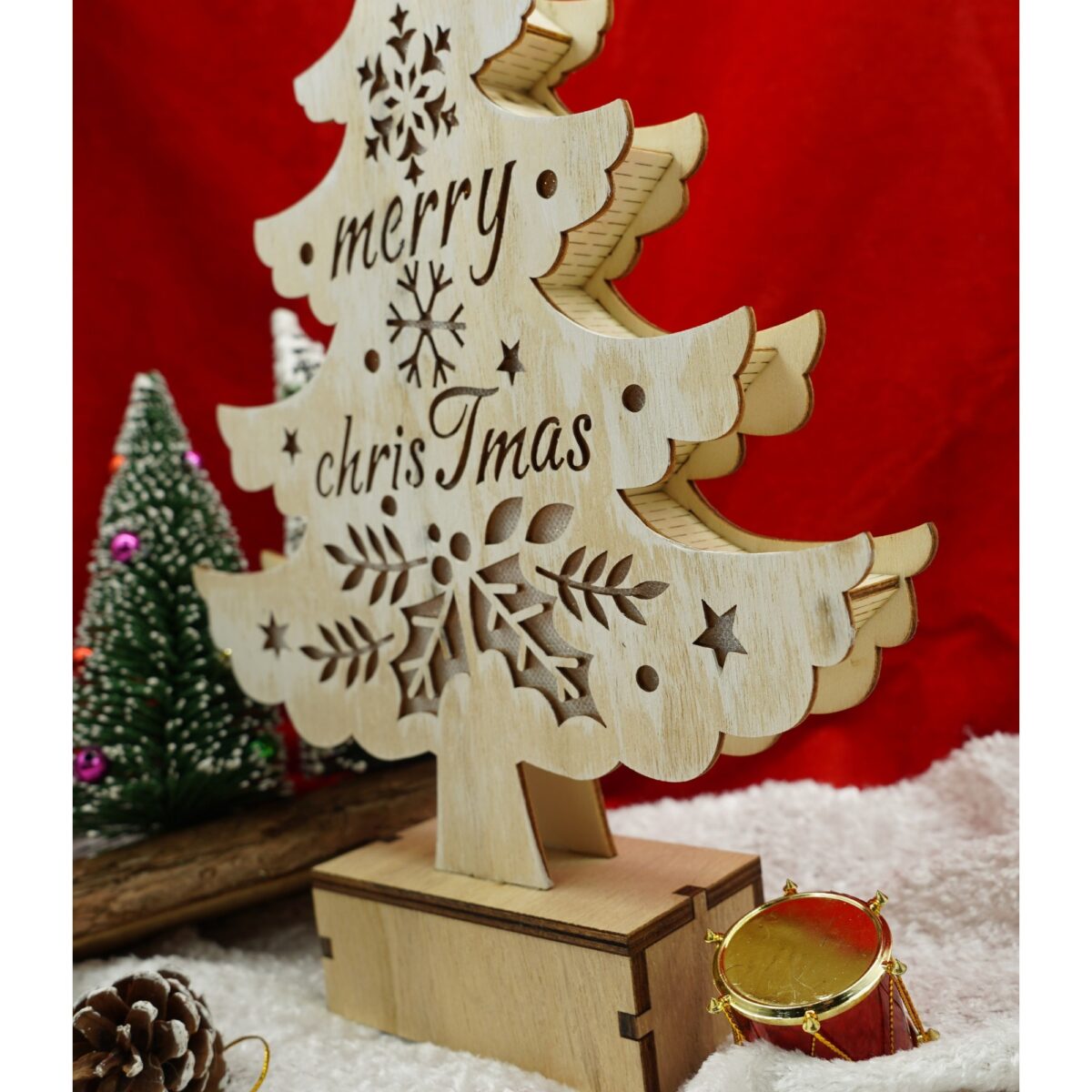 Decoratiune luminoasa, model de  Brad cu inscriptie Marry Christmas, alb, lungime: 11 cm, latime: 5 cm, inaltime: 30 cm, lemn, interior/exterior - imagine 3