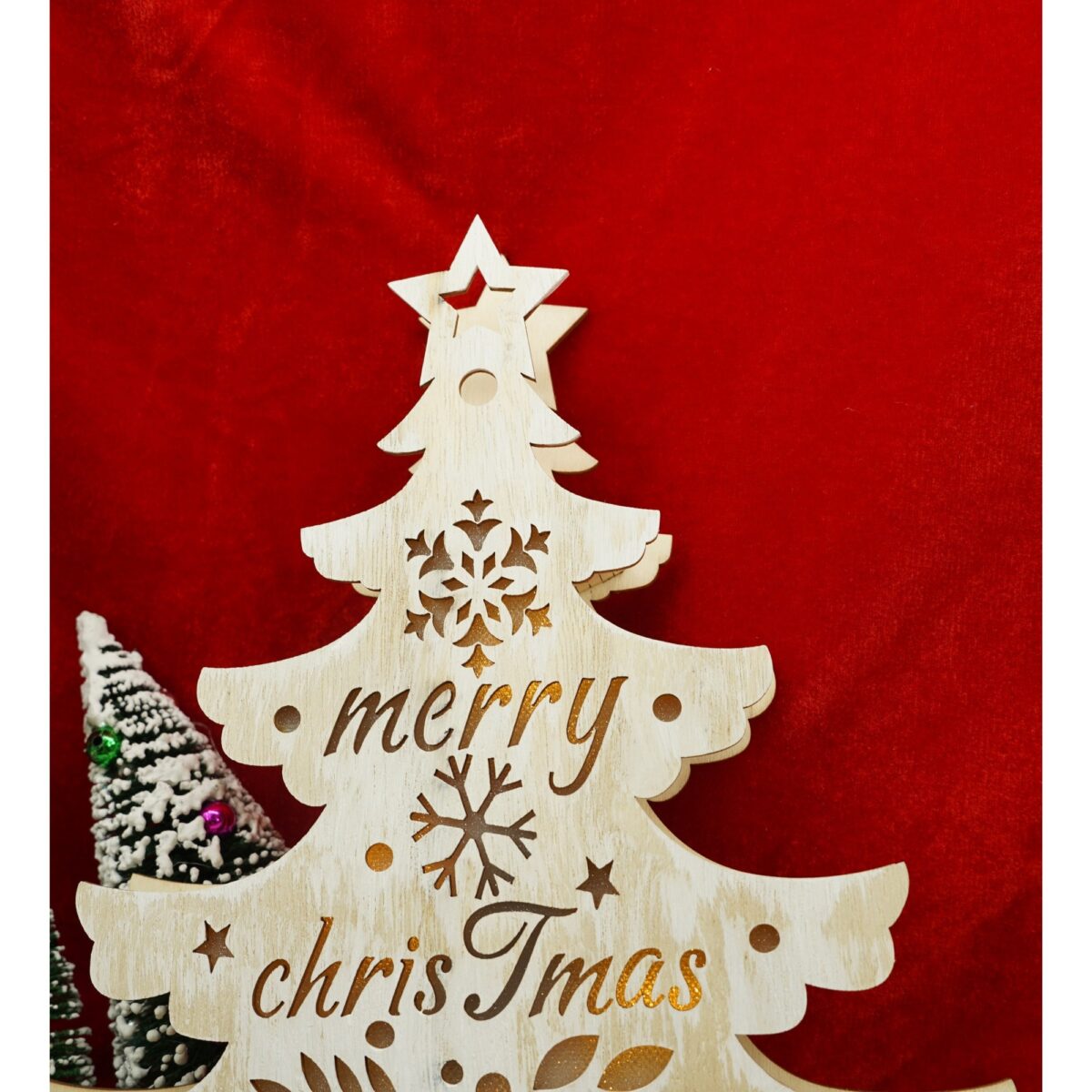 Decoratiune luminoasa, model de  Brad cu inscriptie Marry Christmas, alb, lungime: 11 cm, latime: 5 cm, inaltime: 30 cm, lemn, interior/exterior - imagine 4
