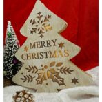 Decoratiune luminoasa, model de  Brad cu inscriptie Marry Christmas, alb, lungime: 19 cm, latime: 3 cm, inaltime: 22 cm, lemn, interior/exterior - imagine 2