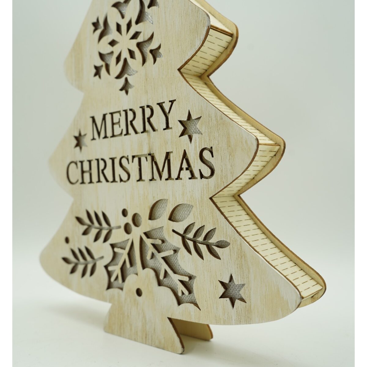 Decoratiune luminoasa, model de  Brad cu inscriptie Marry Christmas, alb, lungime: 19 cm, latime: 3 cm, inaltime: 22 cm, lemn, interior/exterior - imagine 3