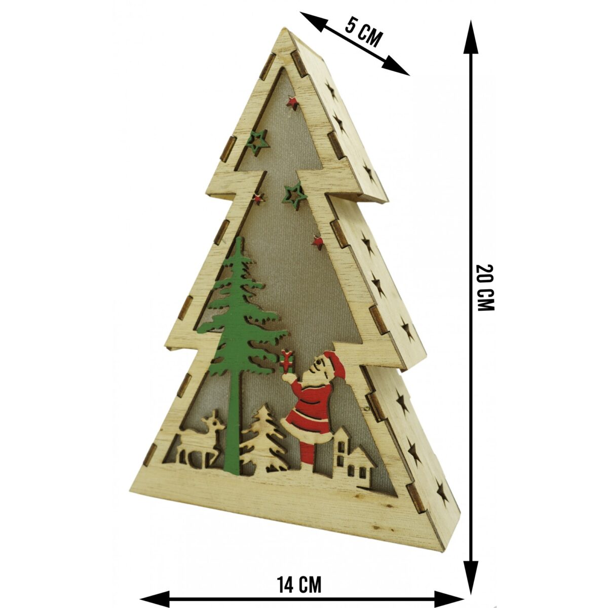 Decoratiune luminoasa, model de Brad cu Mos Craciun, maro, lungime: 14 cm, latime: 5 cm, inaltime: 20 cm, lemn, interior/exterior - imagine 6